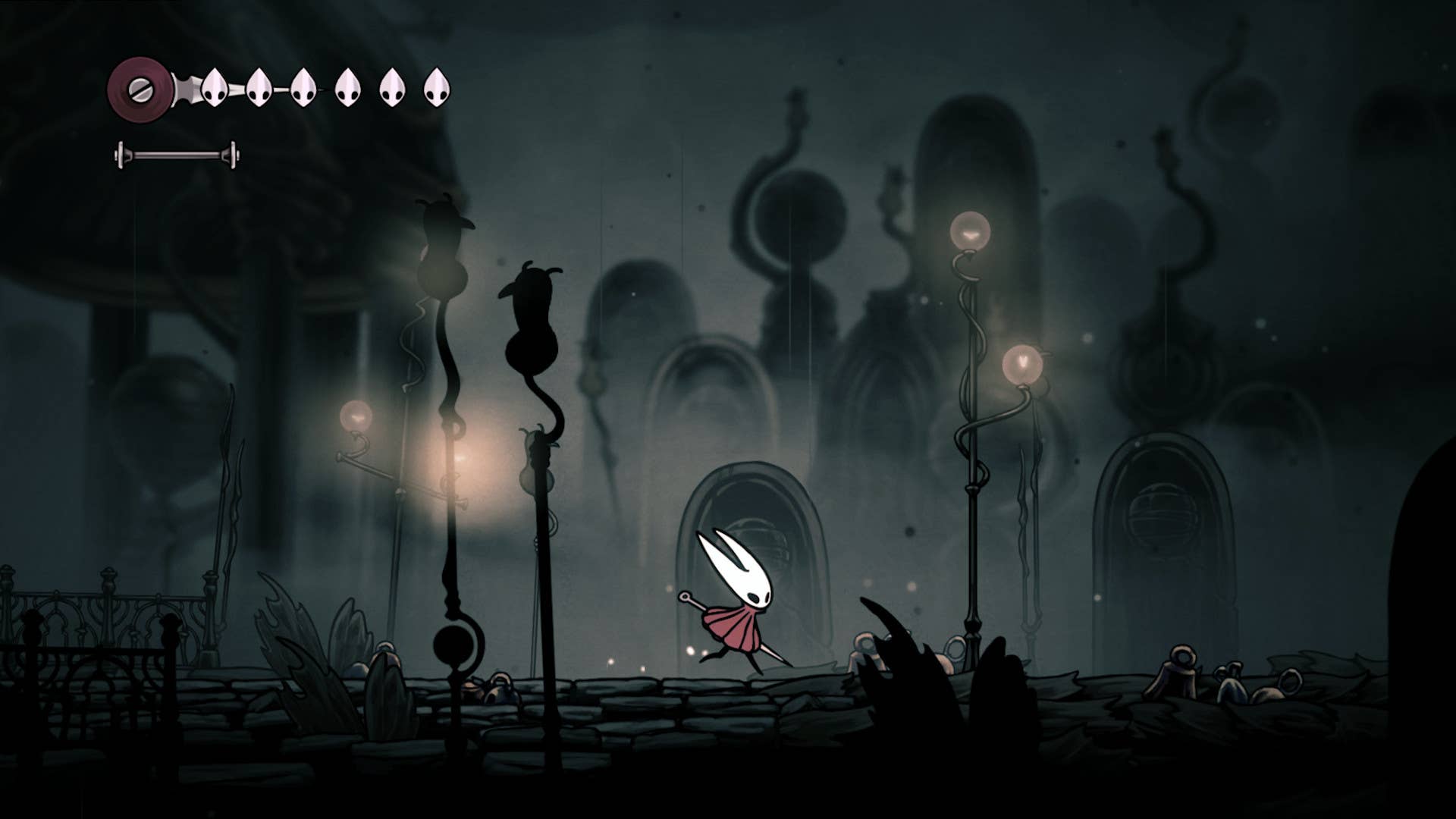 Hollow Knight Silksong official screenshot showing you running through a shadowy city