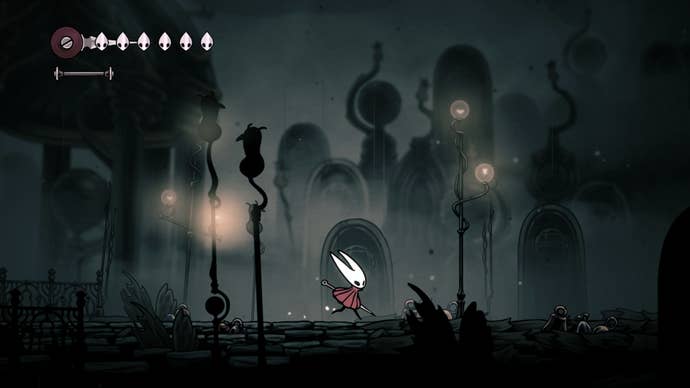 Hollow Knight Silksong official screenshot showing you running through a shadowy city