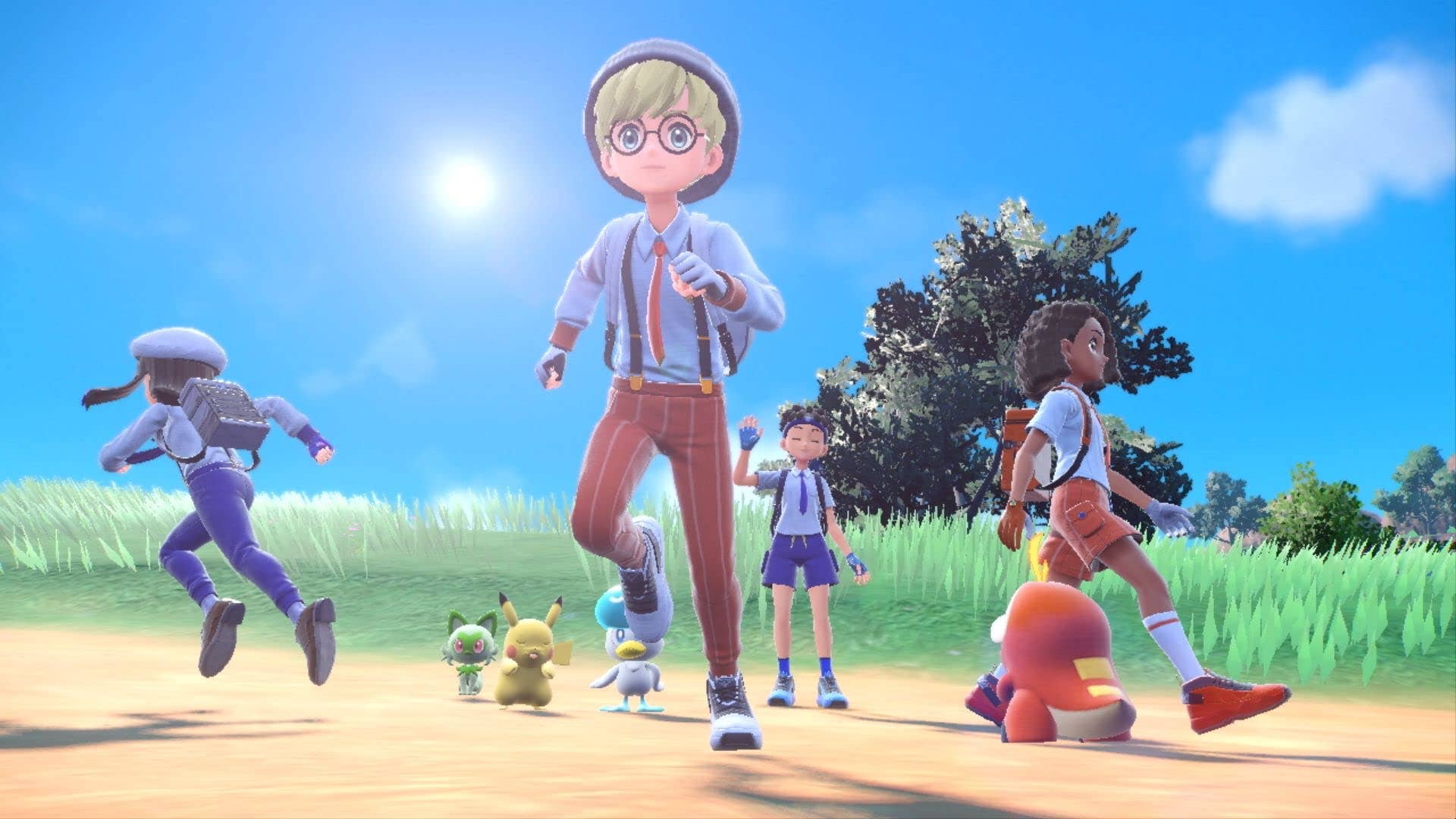 Os treinadores de Pokemon Scarlet e Violet se afastam de um grupo de grupo.