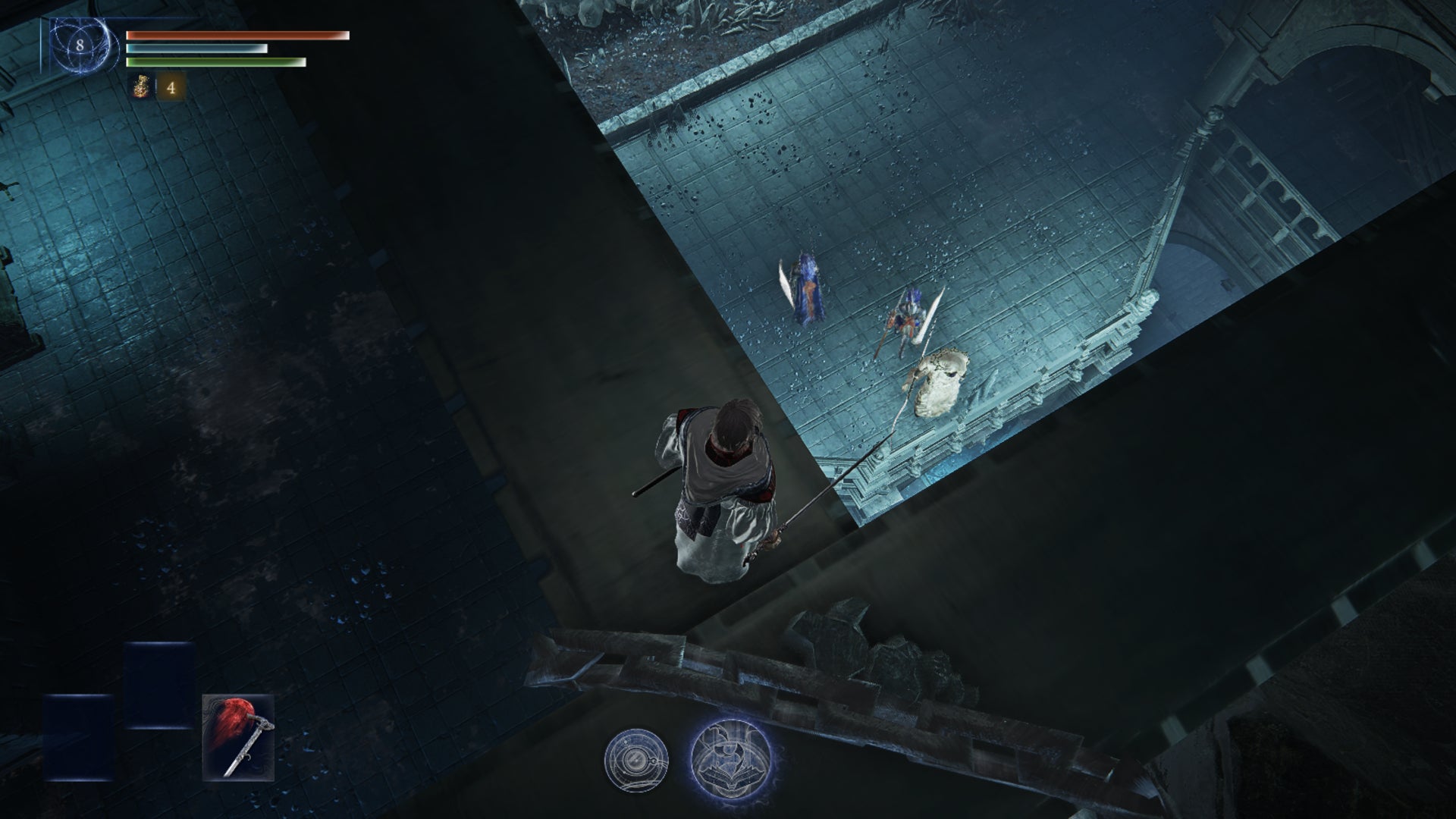 Scholar looks down on a group of foes from above in Elden Ring: Nightreign. - 7