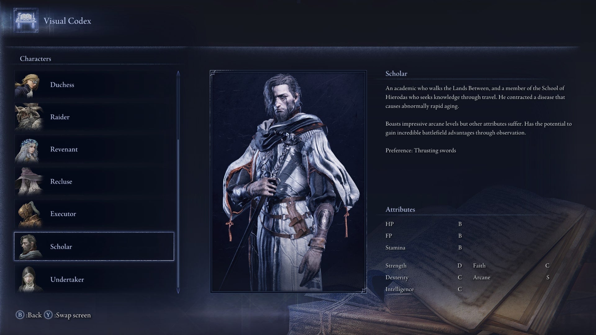 A profile for the new Scholar DLC character in the menu of Elden Ring: Nightreign. - 12