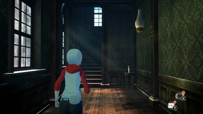 Ashley wanders down a dark hallway in this screen from Another Code: Recollection