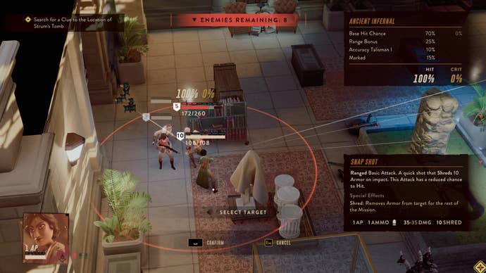 A woman with a gun prepares to fire at a target inside a museum in The Lamplighters League