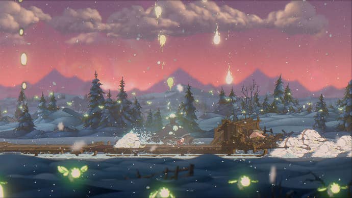 The Eternal Life of Goldman screenshot showing old man racing across wooden platforms in an icy environment