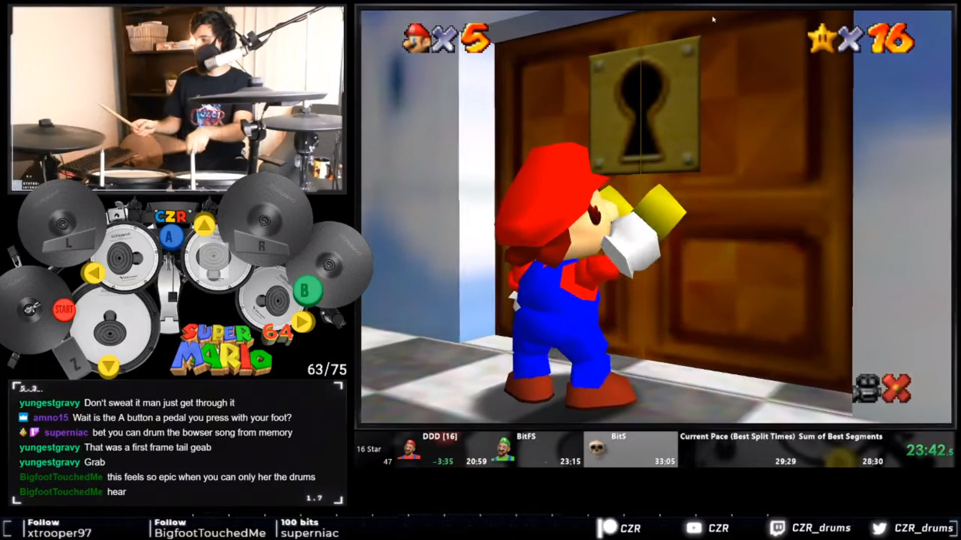 Streamer sets Super Mario 64 world record while playing with drums