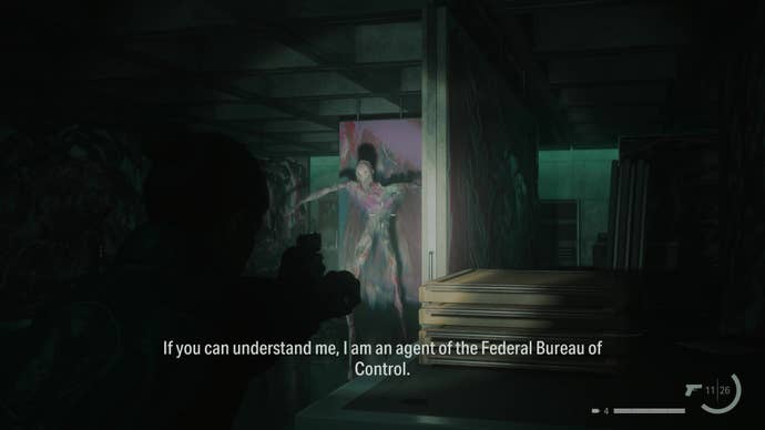 A paint monster emerges from the darkness in Alan Wake 2’s The Lake House DLC.