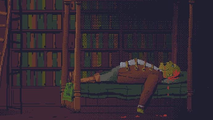 screenshot from case of the golden idol showing a character dead in bed