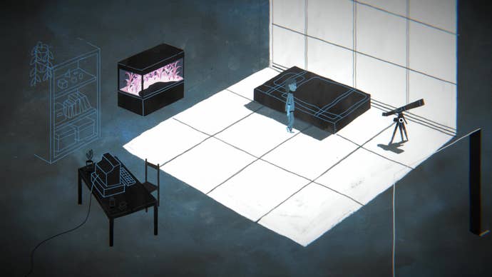 A young boy talks around a large room illuminated by enormous windows in Miniatures.