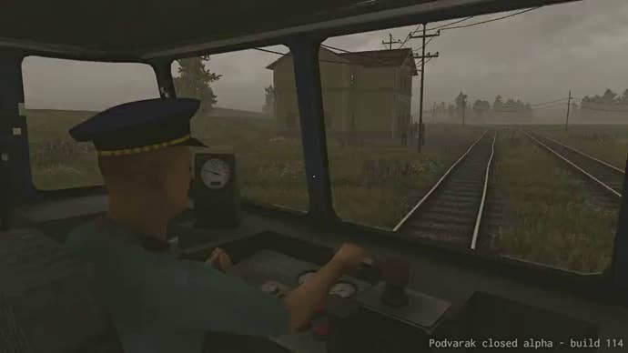 Watching the railbus driver in Podvarak.