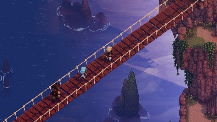 Sea of Stars characters run across a bridge