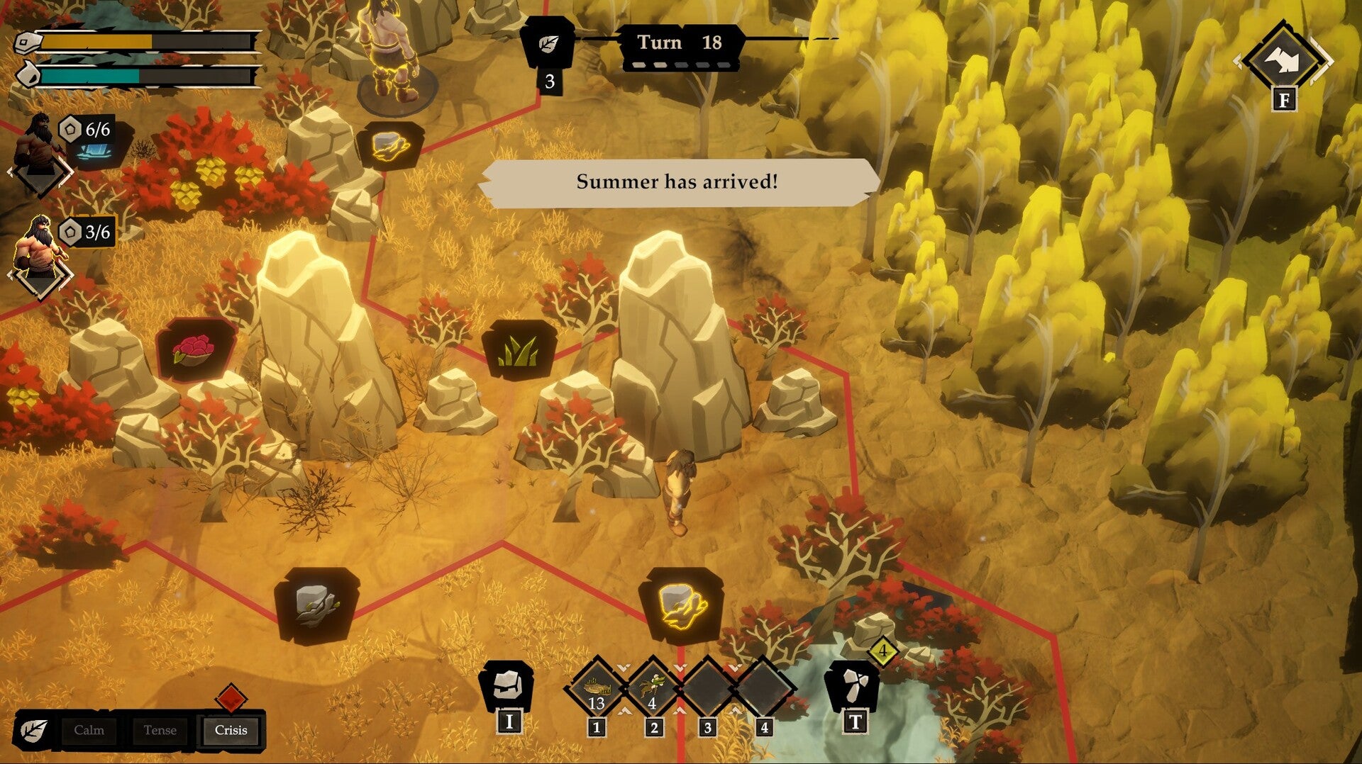 A hex-based prehistoric wilderness made up of hand-painted rocks and trees, with a wandering tribesman in the middle - 1