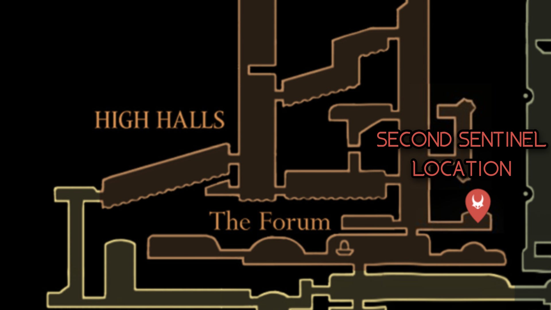 A map showing the location of the Second Sentinel in Hollow Knight: Silksong. - 60