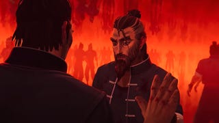 A shot from Amazon's Secret Level anthology series showing Sifu's protagonist encountering various versions of himself in a fiery void.