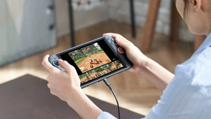 Switch 2 held in handheld mode.