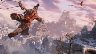 A ninja flies through the air in Sekiro: Shadows Die Twice