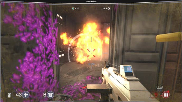 Exploding some robot spiders with an SMG in Selaco.