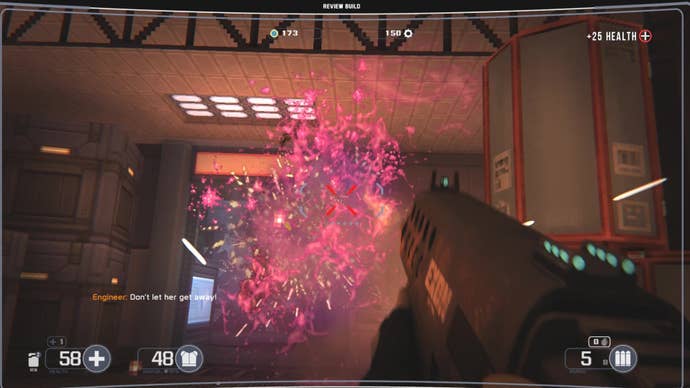 Gibbing an enemy into pink paste using Selaco’s shotgun.