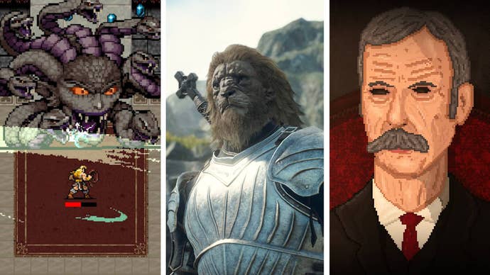 Screenshots of An English Haunting, Dragon’s Dogma 2 and Vampire Survivors: Ode To Castlevania.