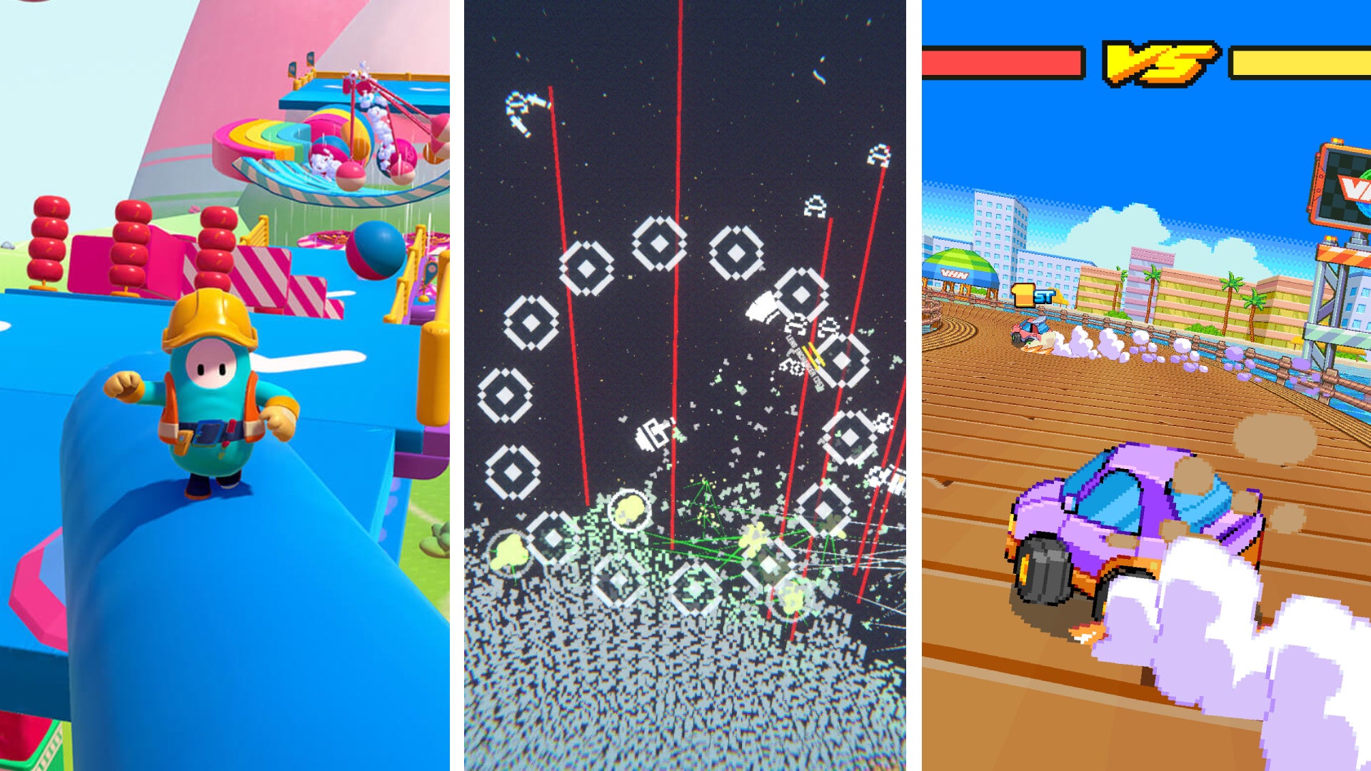 Screenshots of Fall Guys, To The Core, and Victory Heat Rally. - 1