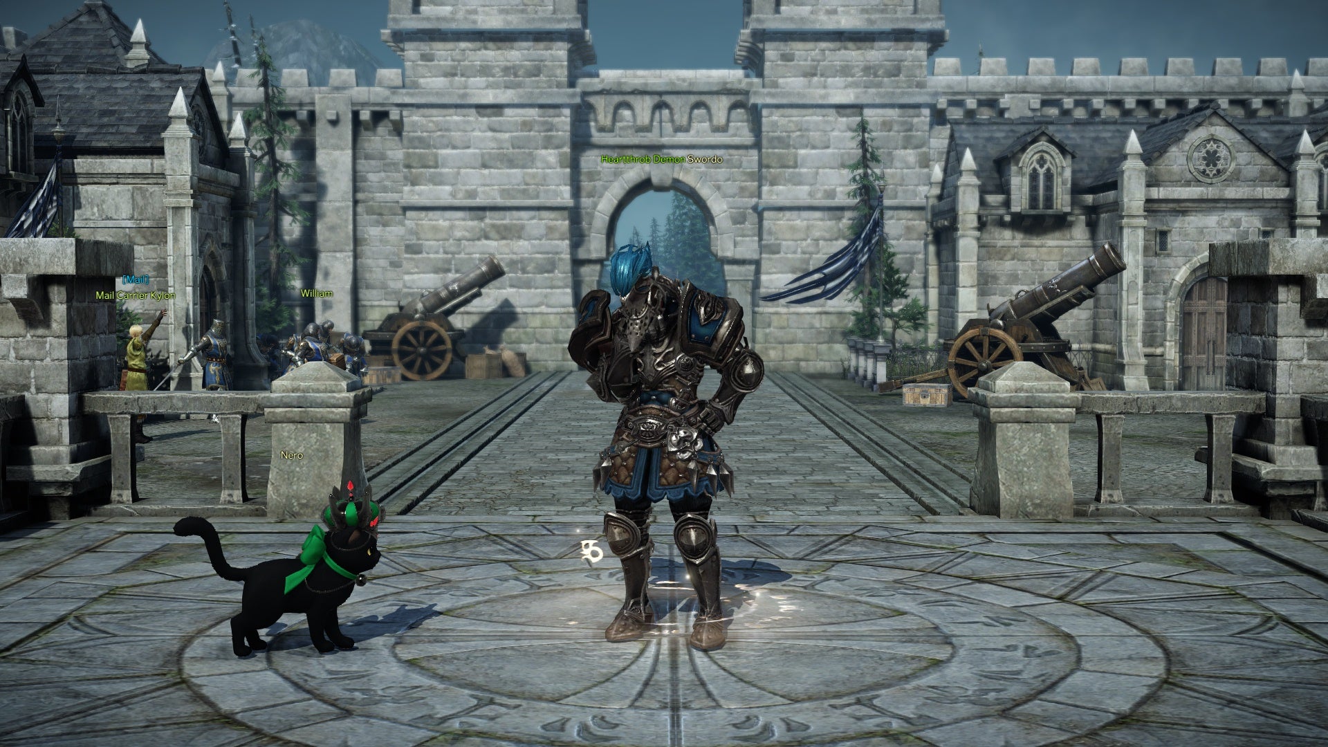 A paladin drops his head in disappointment, as his cat watches on in Lost Ark.