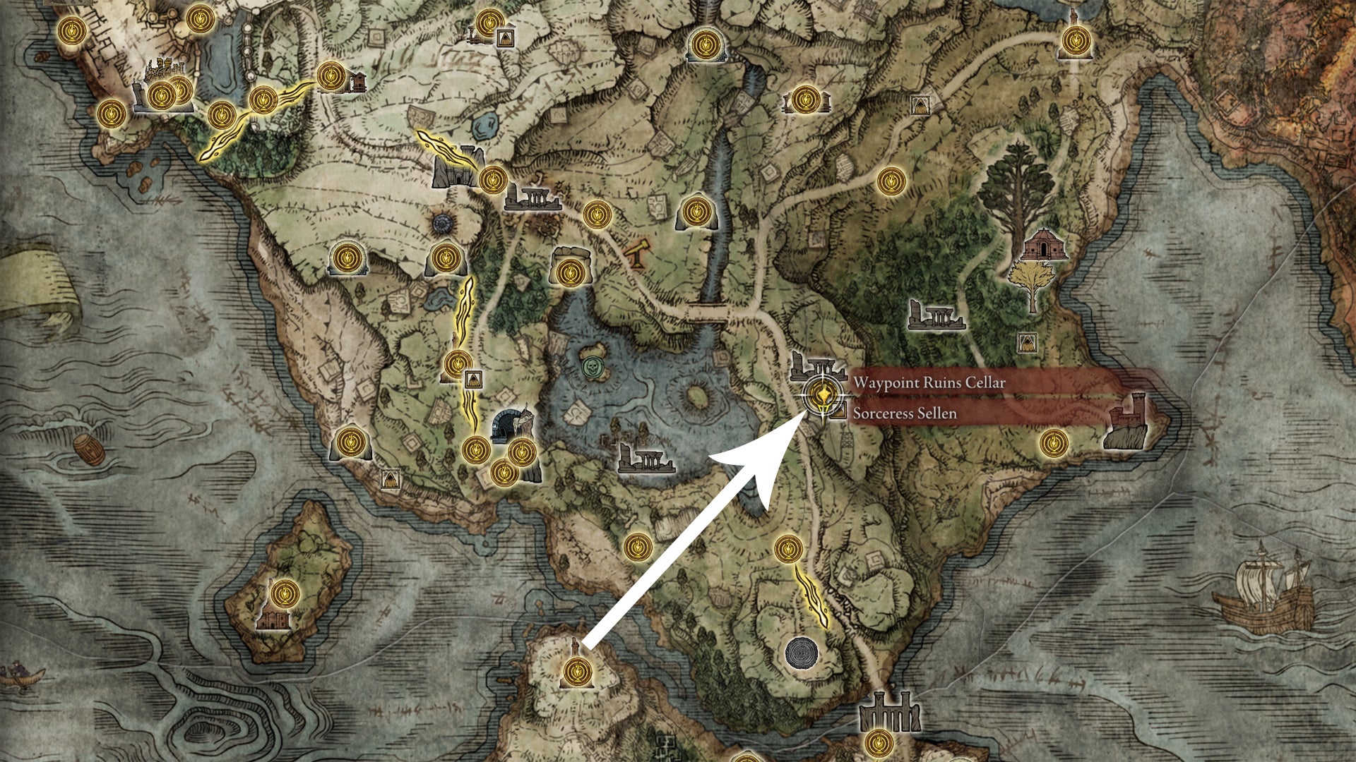 An Elden Ring map showing Sorceress Sellen’s location. - 3