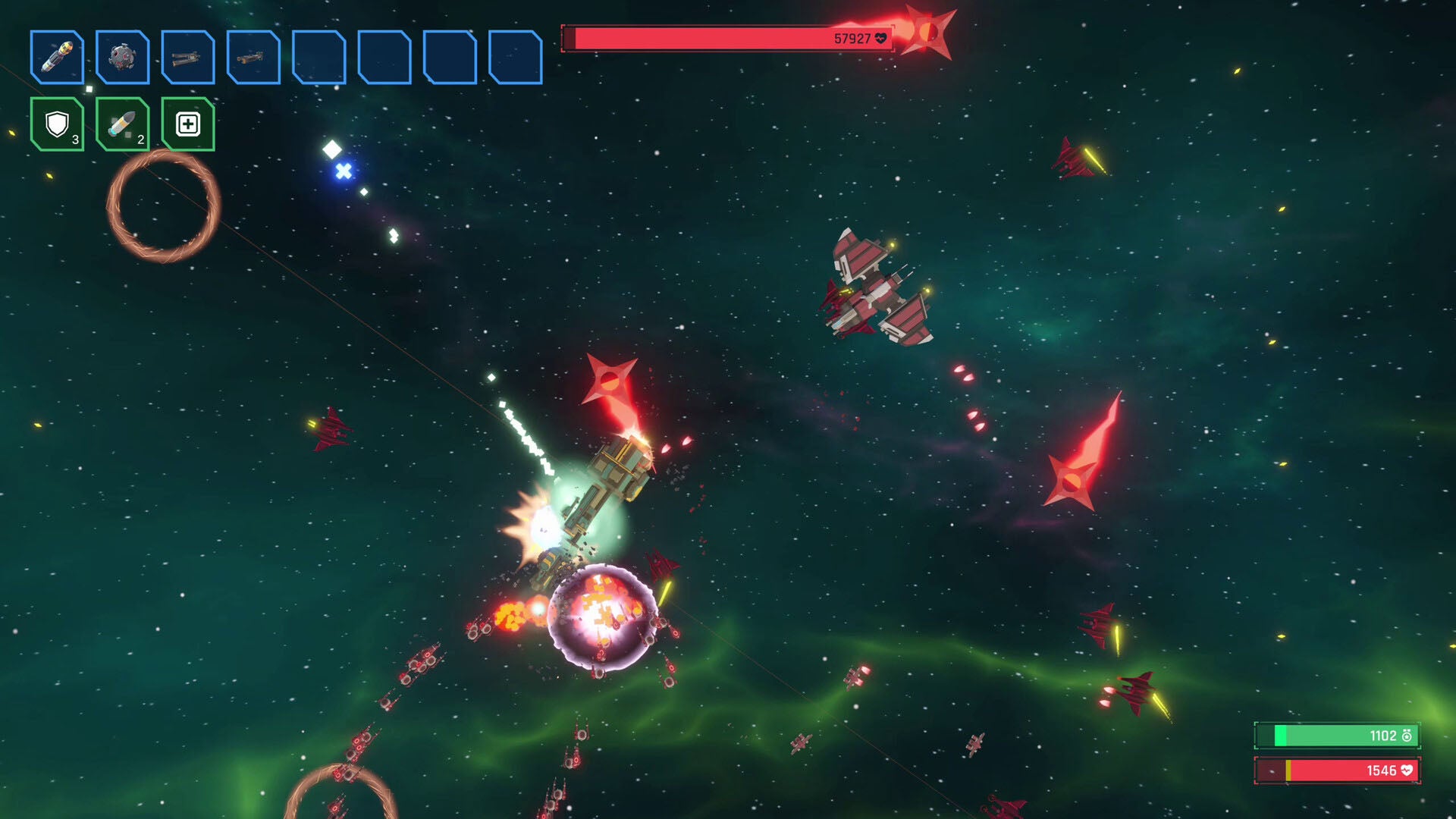 Spaceship bullet heaven Seven Suns of Orion has what Vampire Survivors lacks: semi-Newtonian physics and railguns