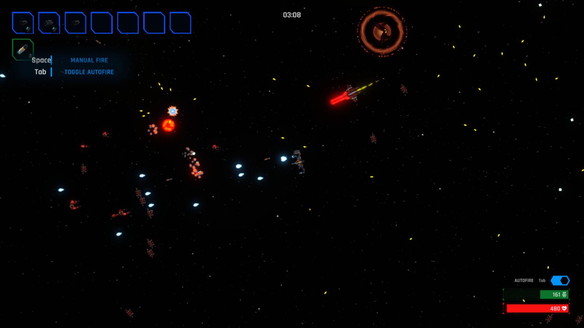 A fighter shoots down drones in Seven Suns of Orion