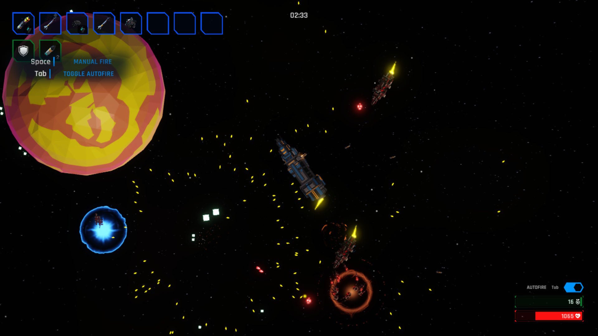 Gravity bombs destroy drones in Seven Suns of Orion