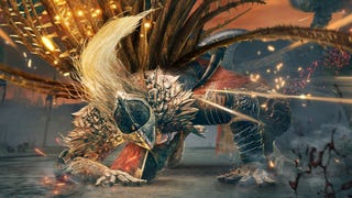 A Shadow of the Erdtree screenshot showing a knight on all fours as strange tendrils burst out of their back.