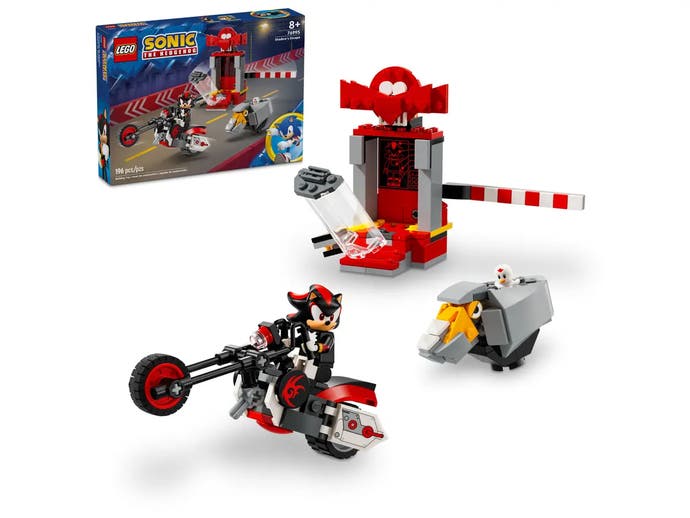 Lego Shadow the Hedgehog full set with bike, Badnik, lab tank, and box
