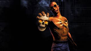 Art for Shadow Man remastered, showing black male character with sunglasses holding a skull