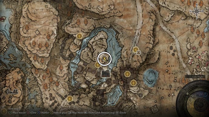 A map screen from Shadow of the Erdtree showing the location of a teleporter in Scadu Atlus