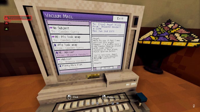 The player uses a computer to access a murder victim’s emails.