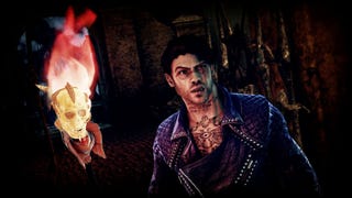 Garcia Hotspur and his demon pal Johnson, in the form of a torch, in Shadows of the Damned: Hella Remastered