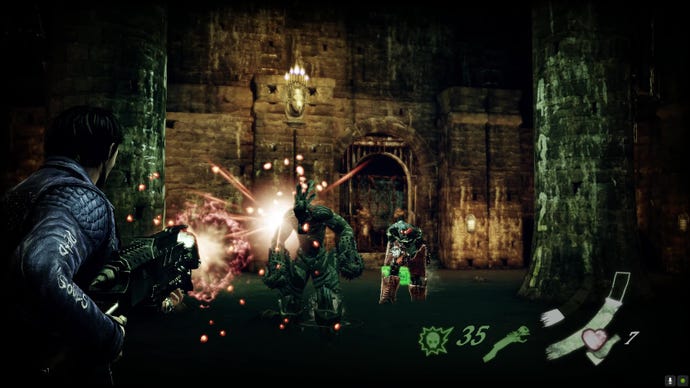 Garcia fires off a shotgun into one armoured enemy, as another armoured enemy approaches.