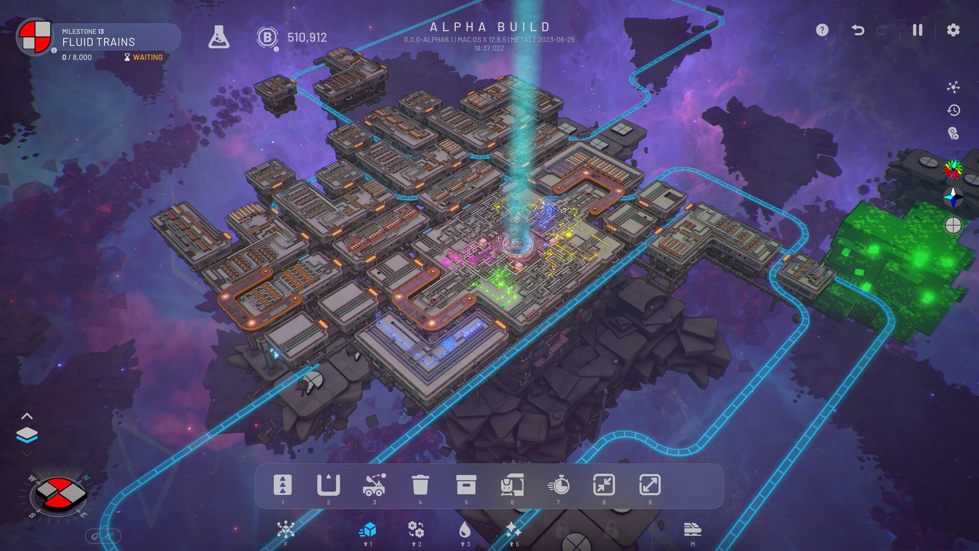 A top down view of a factory in space in Shapez 2 - 51