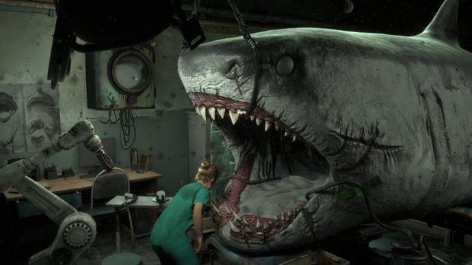 A dentist operates connected a shark's teeth successful Shark Dentist.
