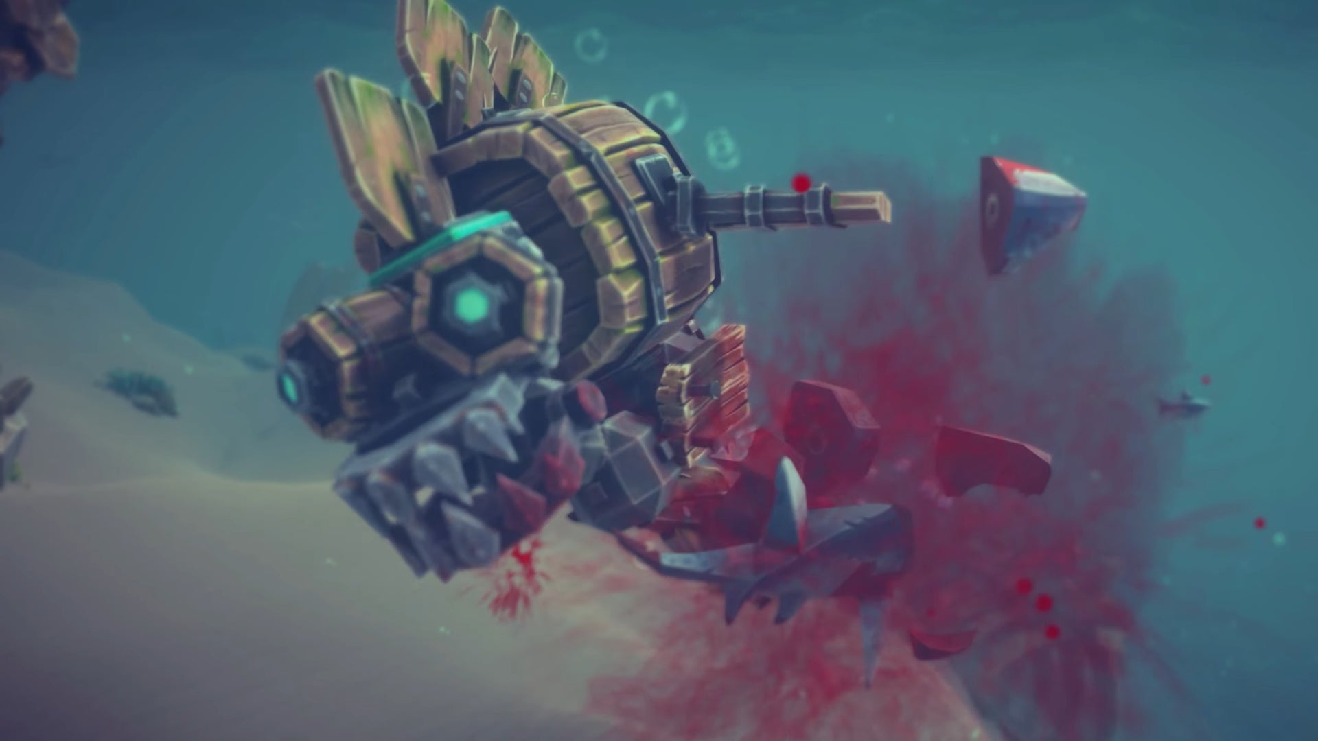 a wooden shark eats a regular shark in Besiege - 1