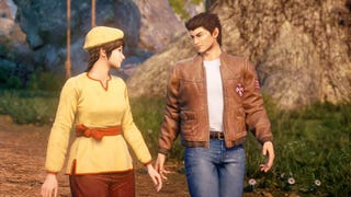 Two Shenmue characters walk side by side in the countryside
