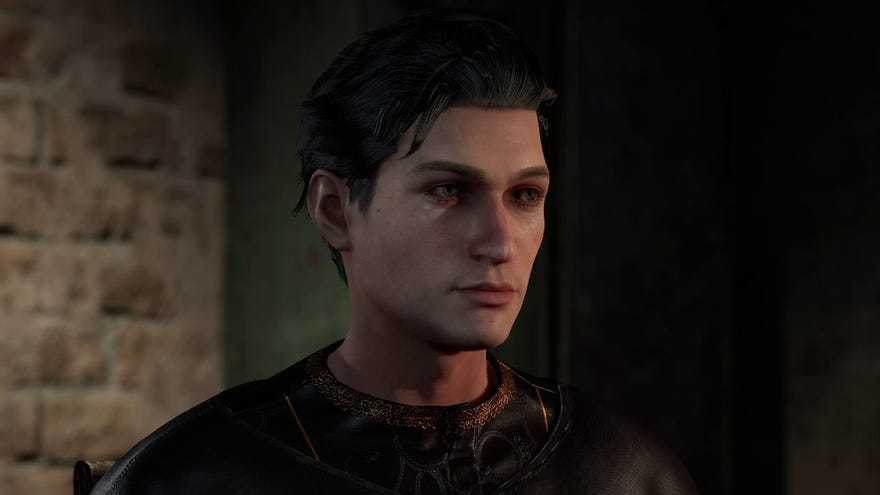 A close up of Sherlock Holmes in Sherlock Holmes Chapter one, being interviewed in a police cell