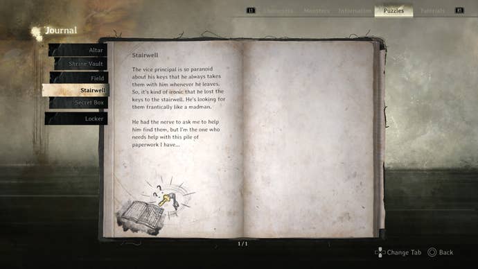 SHf's journal. In it, you'll find solutions for clues, information on the enemies and cast, and tutorials.