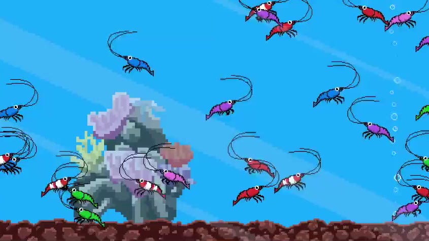 Colourful shrimp in an aquarium in Shrimp Keeper.