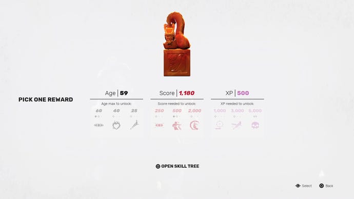 A trinket from Sifu, which shows the upgrades you can obtain when cashing it in.