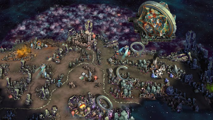 An overhead view of a fantastical alien world map in Silence Of The Siren