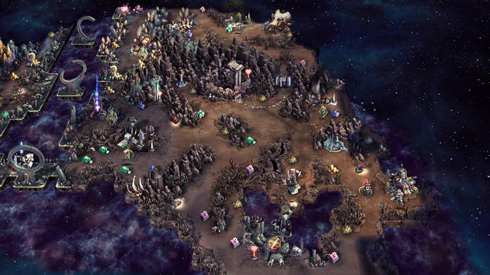 An overhead view of a large fantastical space world in Silence Of The Siren