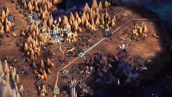 A close-up view of the overworld map in Silence Of The Siren, where units are making moves toward a large dragon enemy