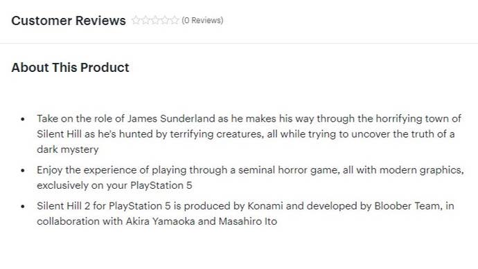 Best Buy’s listing for Silent Hill 2 Remake as of 7th November 2023, with no mention of Pyramid Head “along with” an origin story