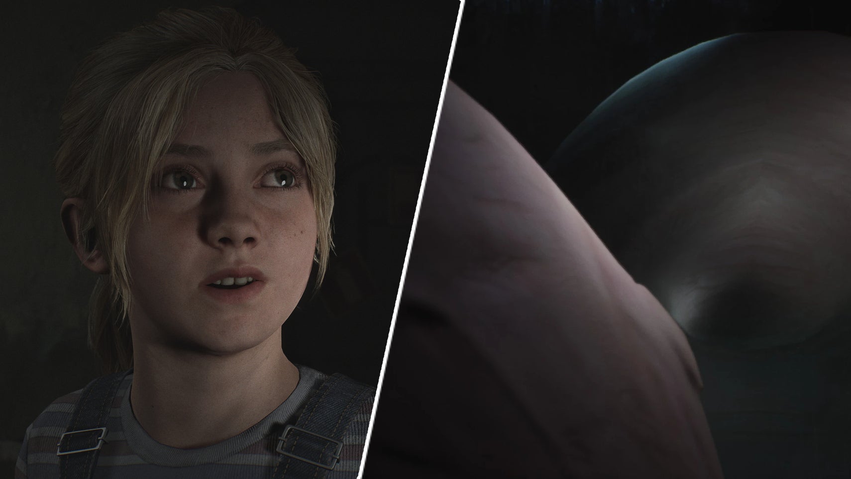 Laura in the Silent Hill 2 Remake next to a giant flesh blob. - 1