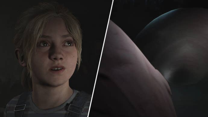 Laura in the Silent Hill 2 Remake next to a giant flesh blob.