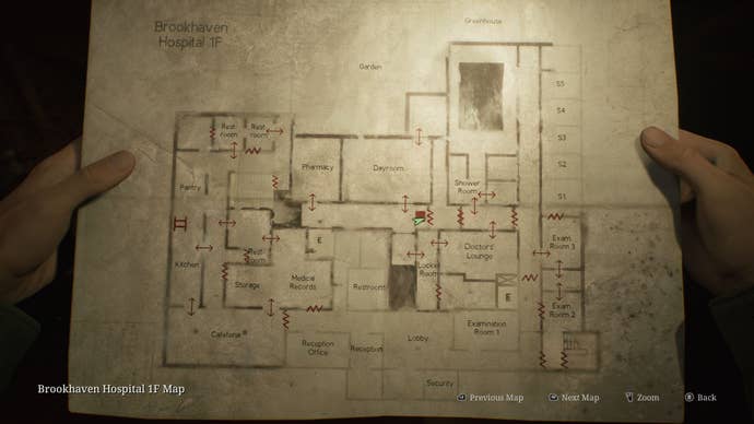 The player consults a map of Brookhaven Hospital.